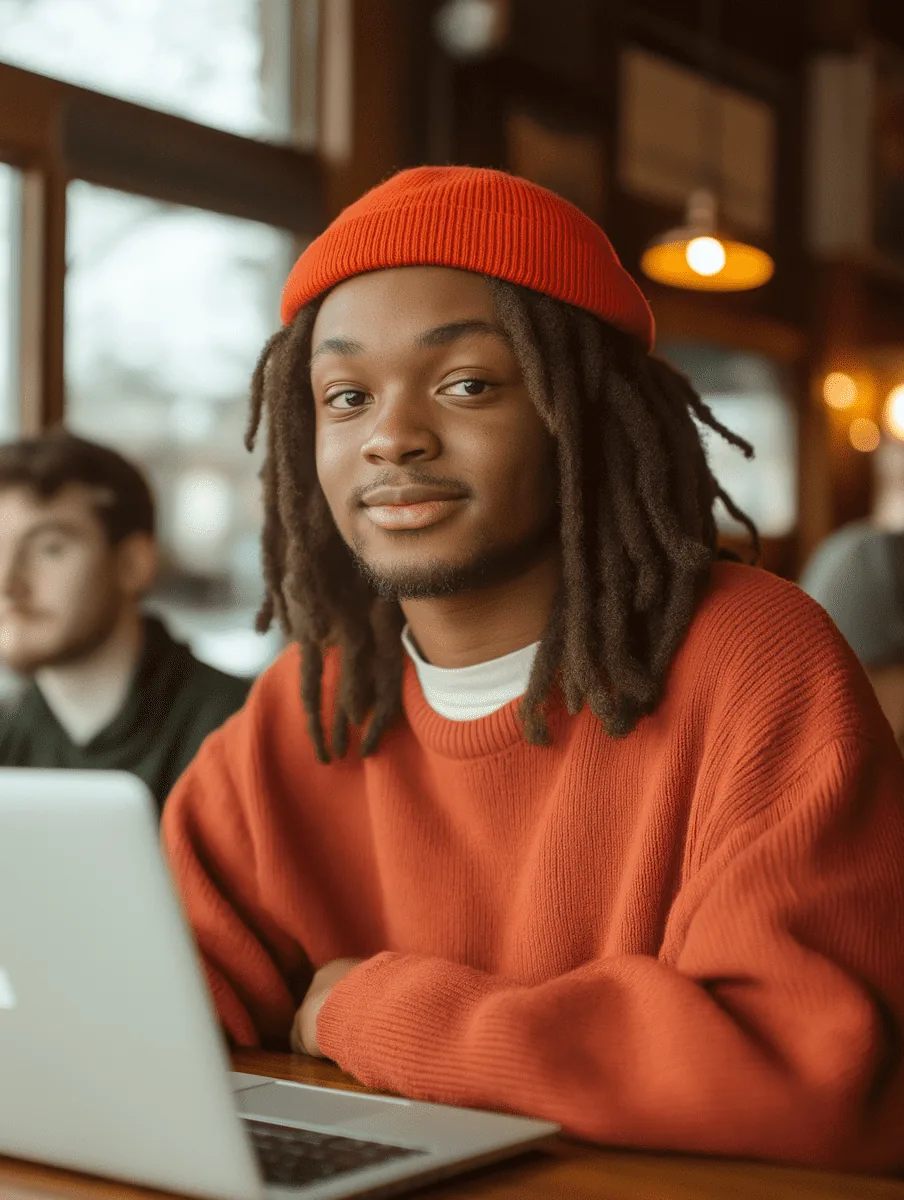 Sample project image: a team member with a laptop