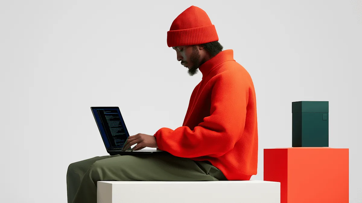 Sample project image: a designer at work on a laptop