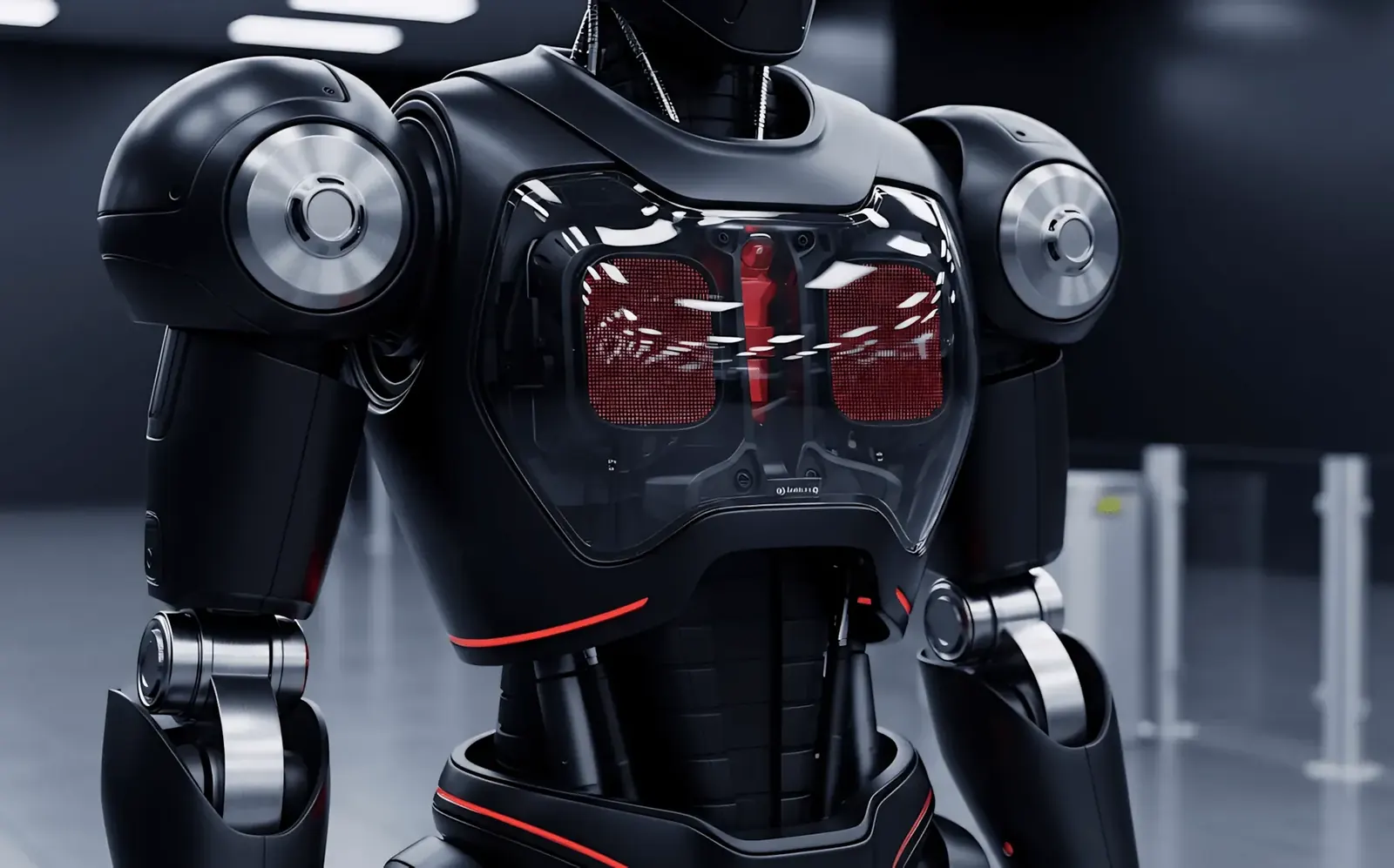 Black humanoid robot with red details