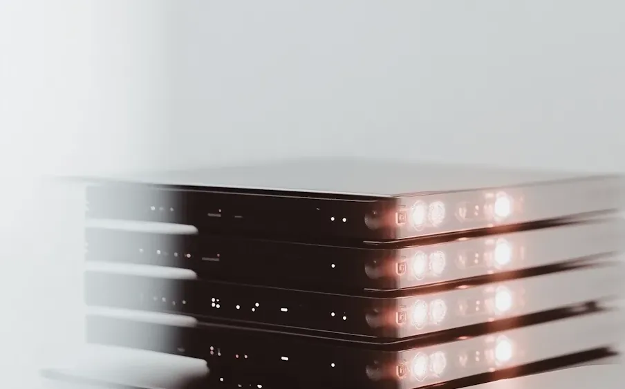 Stack of servers with small lights