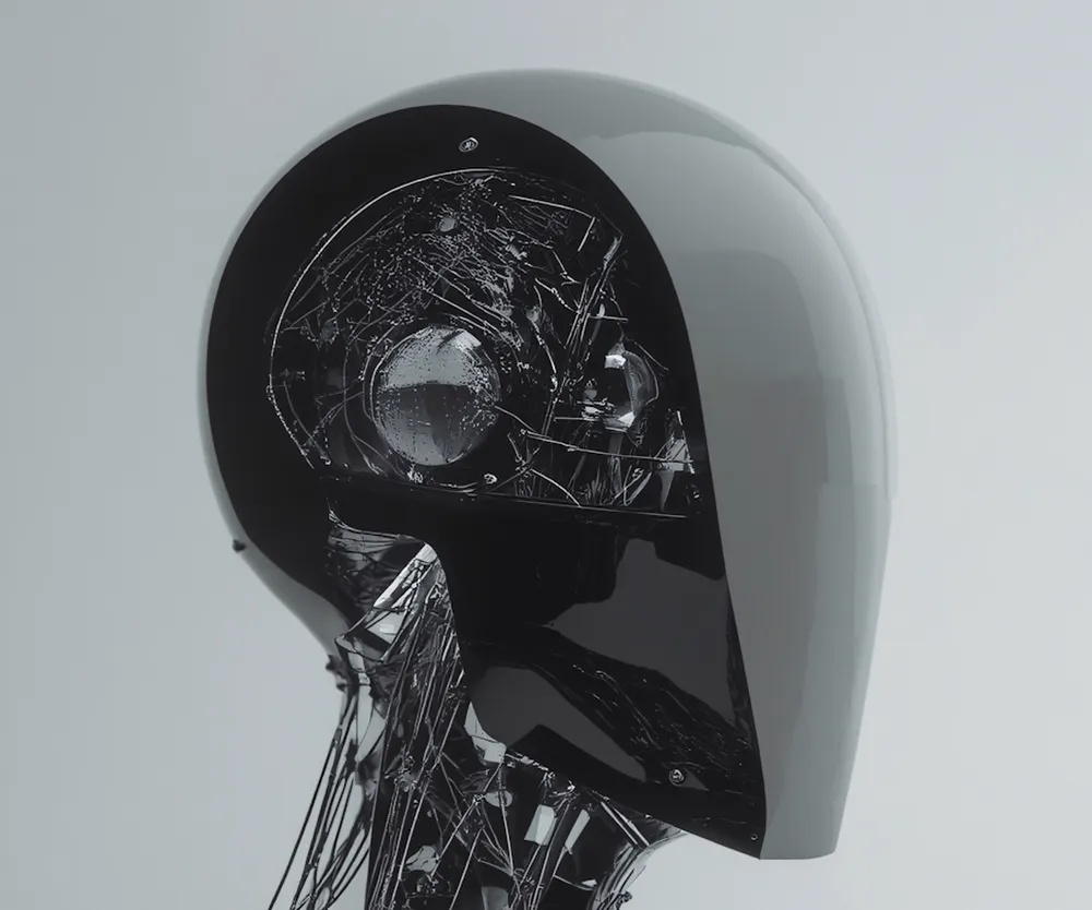 Sculpted robotic head in profile