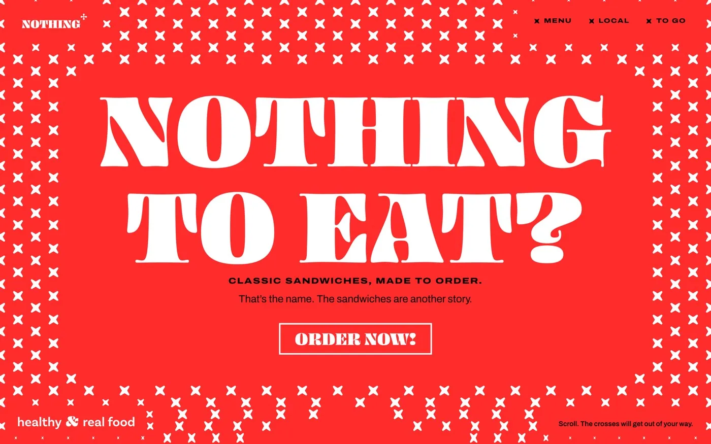 Die Website von Nothing To Eat, Startseite